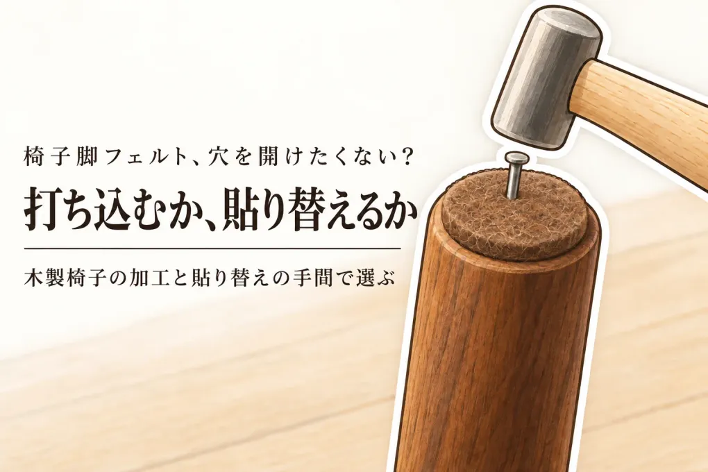 椅子脚フェルトの打ち込み式と粘着式を比較｜木製椅子は加工か貼り替えか